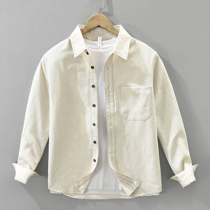 Buddha Stones Commute Buttons Langarm Plain Shirt Herren Kleidung mit Tasche - Beige - US/ UK/AU42，EU52 (3XL) - image 4