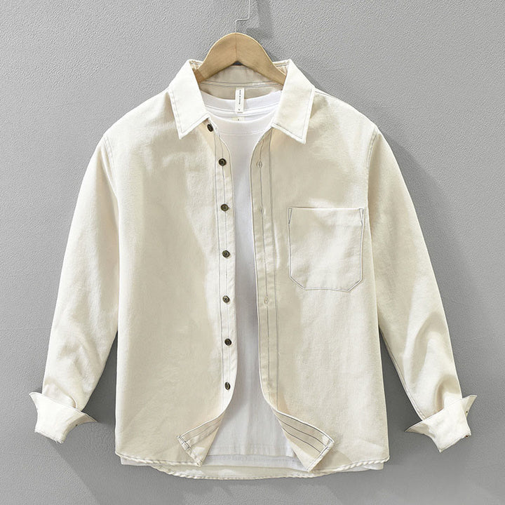 Buddha Stones Commute Buttons Langarm Plain Shirt Herren Kleidung mit Tasche - Beige - US/ UK/AU42，EU52 (3XL) - image 4