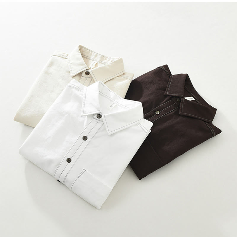 Buddha Stones Commute Buttons Langarm Plain Shirt Herren Kleidung mit Tasche - image 16