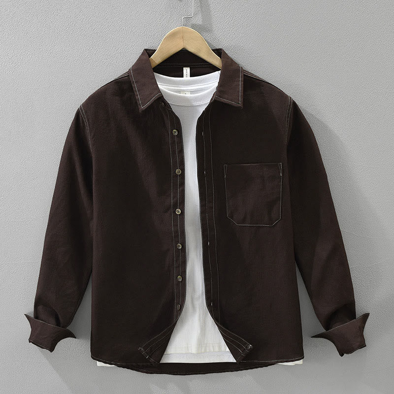 Buddha Stones Commute Buttons Langarm Plain Shirt Herren Kleidung mit Tasche - Sattelbraun - US/ UK/AU42，EU52 (3XL) - image 0