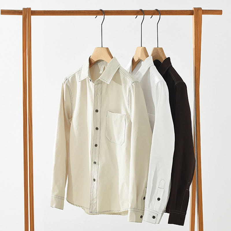 Buddha Stones Commute Buttons Langarm Plain Shirt Herren Kleidung mit Tasche - image 17