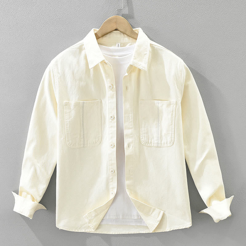 Buddha Stones Spring Commute Buttons Langarmhemd Herren Baumwollkleidung mit Taschen - Beige - US/ UK/AU42，EU52 (3XL) - image 2
