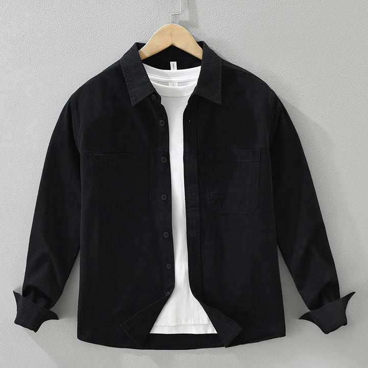 Buddha Stones Daily Plain Buttons Design Herren Langarmhemd aus reiner Baumwolle mit Taschen - Schwarz - US/ UK/AU42，EU52 (3XL) - image 15