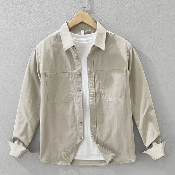 Buddha Stones Daily Plain Buttons Design Herren Langarmhemd aus reiner Baumwolle mit Taschen - Bräunen - US/ UK/AU42，EU52 (3XL) - image 0