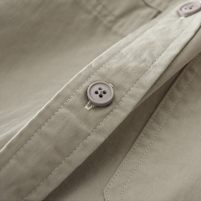 Buddha Stones Daily Plain Buttons Design Herren Langarmhemd aus reiner Baumwolle mit Taschen - image 7