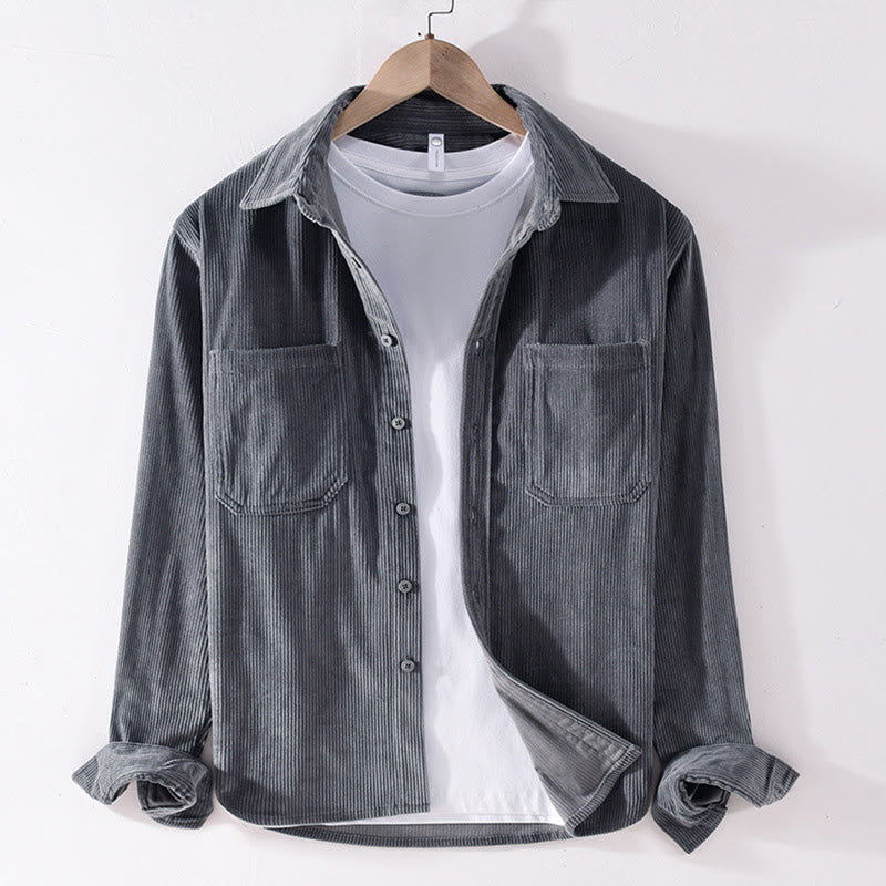 Buddha Stones Spring Plain Simple Buttons Design Cord Herren Langarmjacke mit Taschen - Dunkelgrau - US/ UK/AU42，EU52 (3XL) - image 0