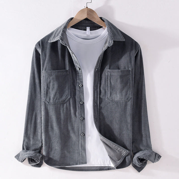 Buddha Stones Spring Plain Simple Buttons Design Cord Herren Langarmjacke mit Taschen - Dunkelgrau - US/ UK/AU42，EU52 (3XL) - image 0