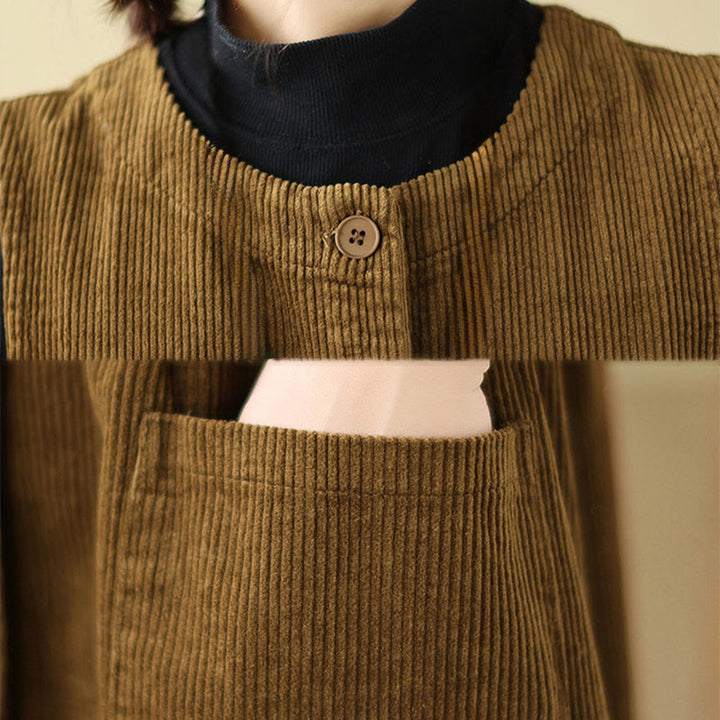 Buddha Stones – Ärmelloses Midikleid aus Baumwollcord im Retro-Knopfdesign mit Taschen - image 18