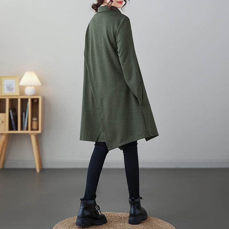 Buddha Stones Winter-Midikleid aus Baumwolle mit unregelmäßigem Saum und Stehkragen und langen Ärmeln und Taschen - image 1