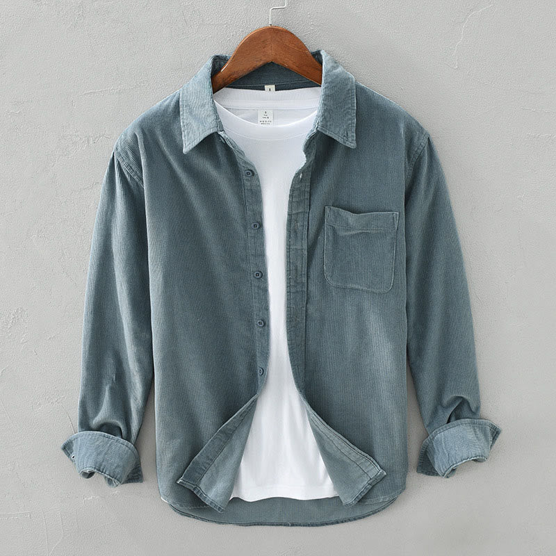 Buddha Stones Daily Plain Buttons Design Langärmlige Herren-Cordjacke aus reiner Baumwolle mit Tasche - HellMeerGrün - US/ UK/AU42，EU52 (3XL) - image 1