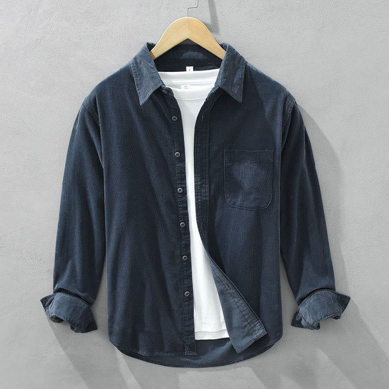 Buddha Stones Daily Plain Buttons Design Langärmlige Herren-Cordjacke aus reiner Baumwolle mit Tasche - Dunkelblau - US/ UK/AU42，EU52 (3XL) - image 0