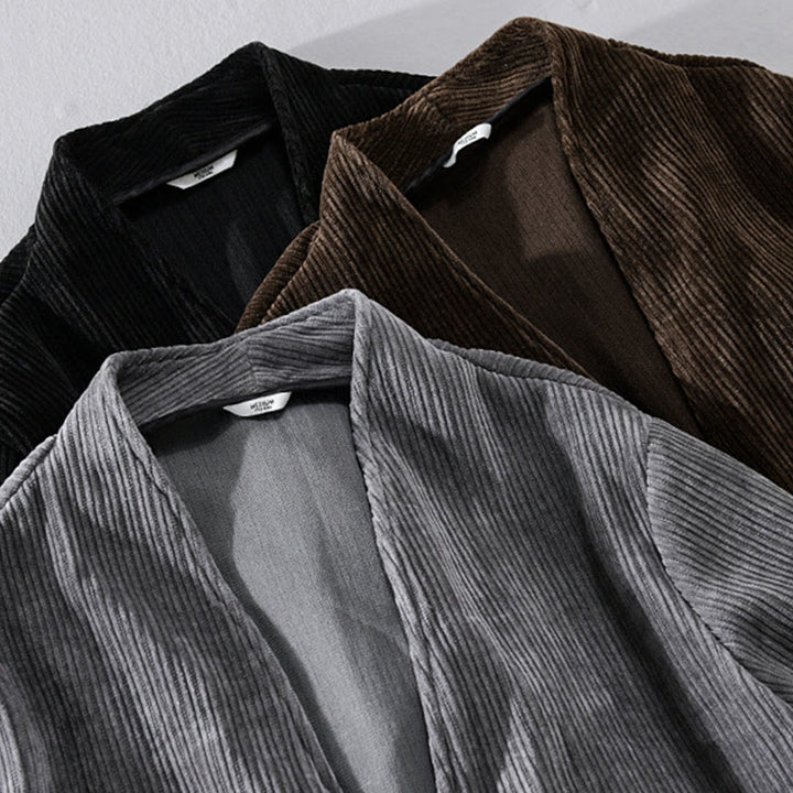 Buddha Stones Commute V-Ausschnitt Einfaches geripptes Texturdesign Langarm Herrenjacke - image 19