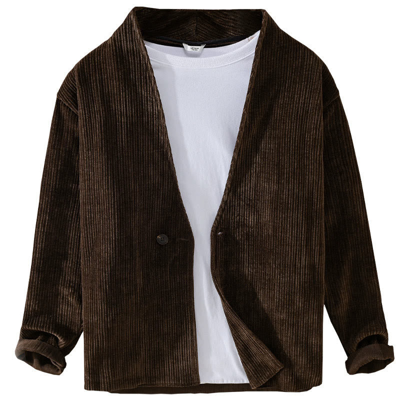 Buddha Stones Commute V-Ausschnitt Einfaches geripptes Texturdesign Langarm Herrenjacke - image 12
