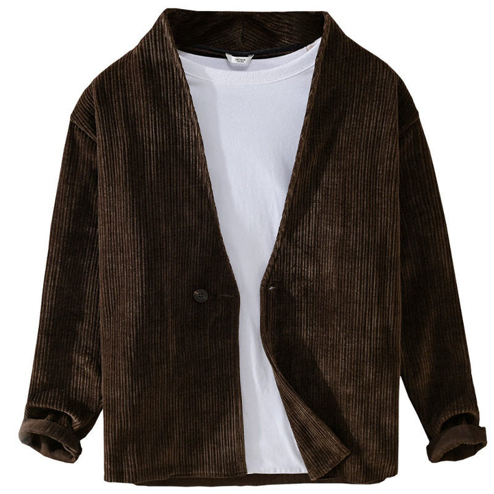 Buddha Stones Commute V-Ausschnitt Einfaches geripptes Texturdesign Langarm Herrenjacke - image 12