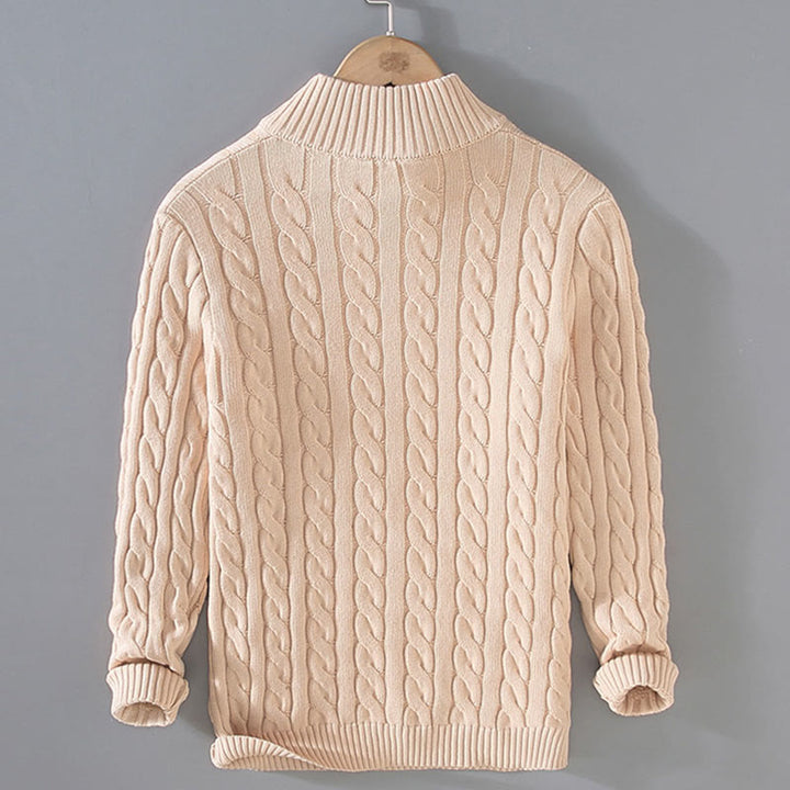 Buddha Stones Winter Strukturierter Herren-Langarmpullover aus Baumwolle mit hohem Kragen und Reißverschluss - image 5