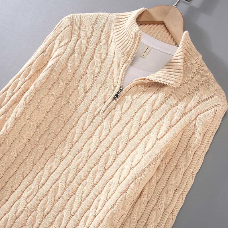 Buddha Stones Winter Strukturierter Herren-Langarmpullover aus Baumwolle mit hohem Kragen und Reißverschluss - image 6