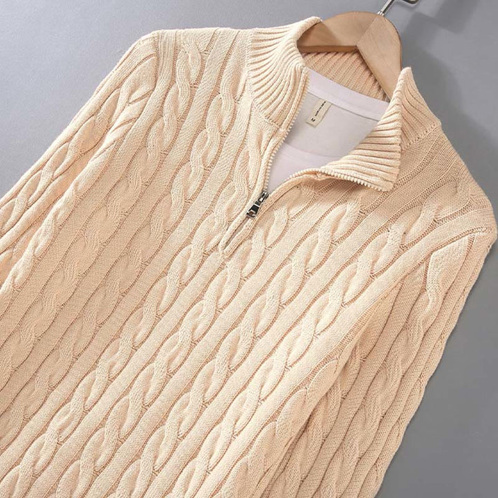 Buddha Stones Winter Strukturierter Herren-Langarmpullover aus Baumwolle mit hohem Kragen und Reißverschluss - image 6