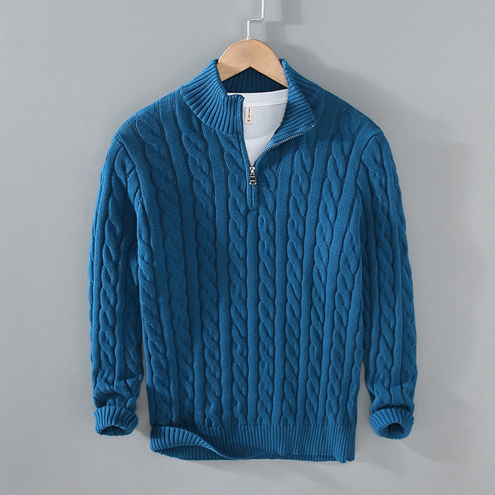 Buddha Stones Winter Strukturierter Herren-Langarmpullover aus Baumwolle mit hohem Kragen und Reißverschluss - SteelBlue - US/ UK/AU42, EU52 (3XL) - image 14