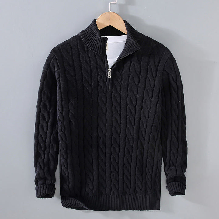 Buddha Stones Winter Strukturierter Herren-Langarmpullover aus Baumwolle mit hohem Kragen und Reißverschluss - Schwarz - US/ UK/AU42, EU52 (3XL) - image 0