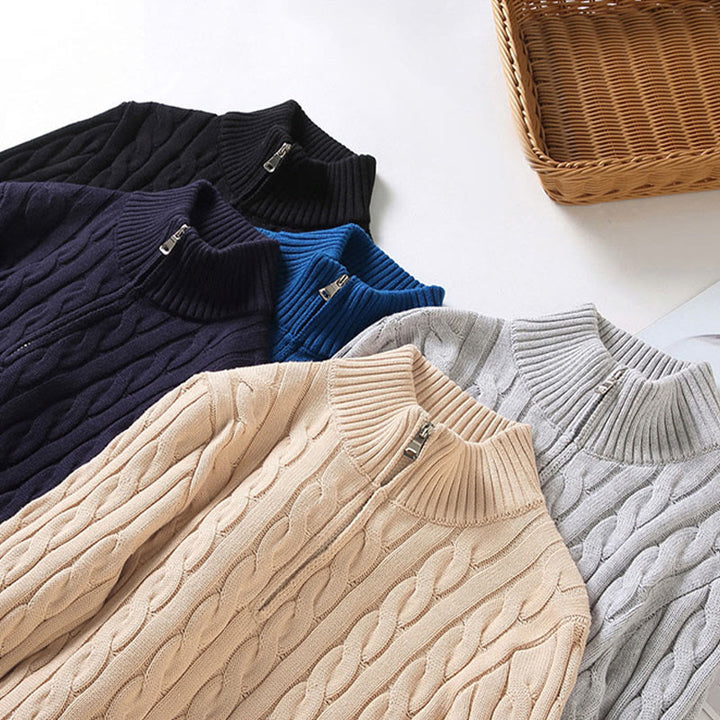 Buddha Stones Winter Strukturierter Herren-Langarmpullover aus Baumwolle mit hohem Kragen und Reißverschluss - image 16