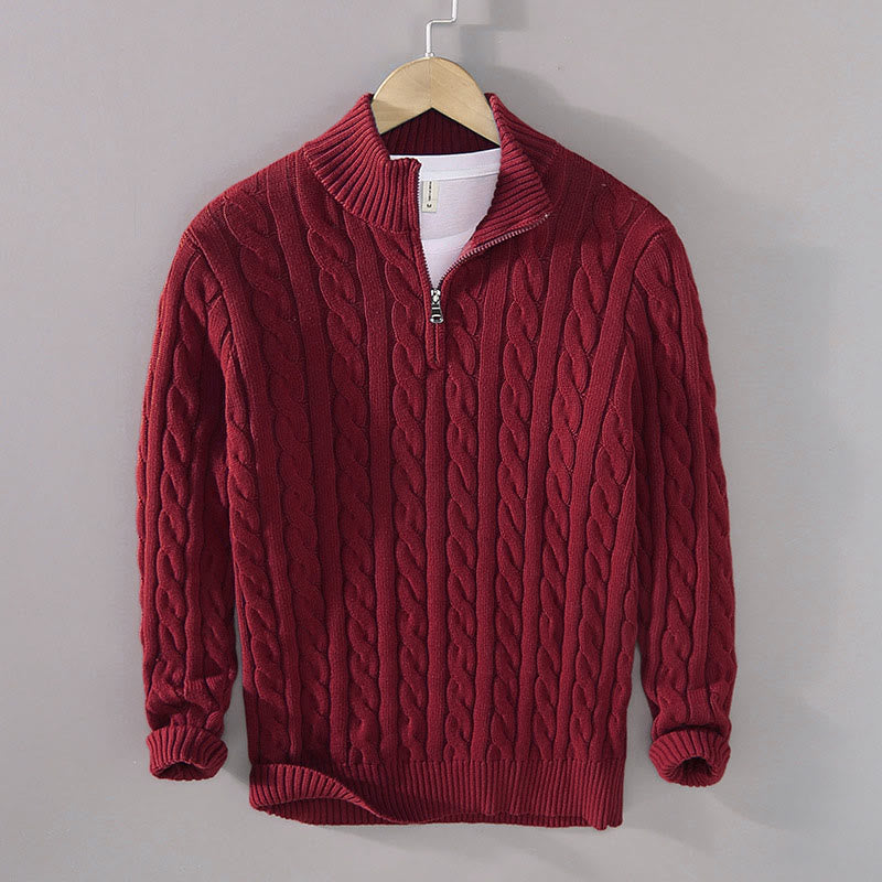 Buddha Stones Winter Strukturierter Herren-Langarmpullover aus Baumwolle mit hohem Kragen und Reißverschluss - Dunkelrot - US/ UK/AU42, EU52 (3XL) - image 1