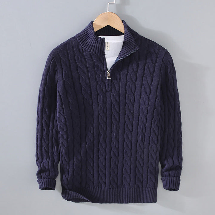 Buddha Stones Winter Strukturierter Herren-Langarmpullover aus Baumwolle mit hohem Kragen und Reißverschluss - Mitternachtsblau - US/ UK/AU42, EU52 (3XL) - image 3