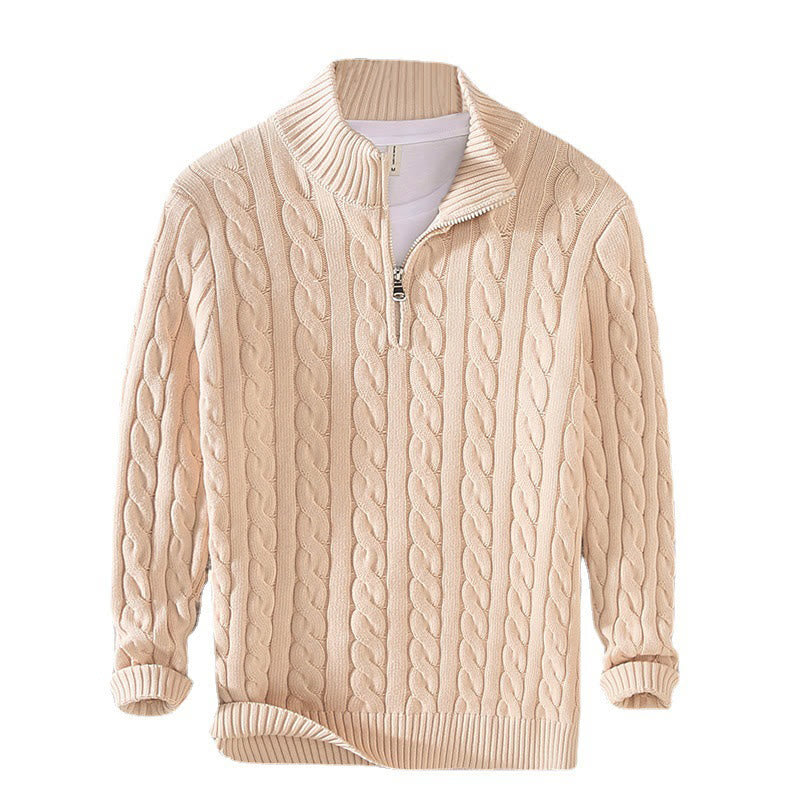 Buddha Stones Winter Strukturierter Herren-Langarmpullover aus Baumwolle mit hohem Kragen und Reißverschluss - image 13