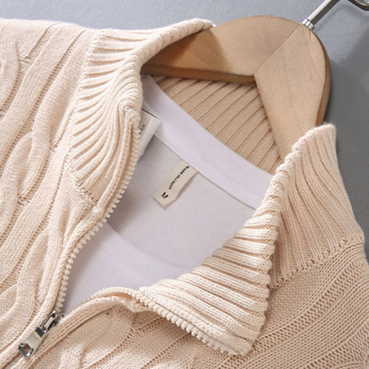 Buddha Stones Winter Strukturierter Herren-Langarmpullover aus Baumwolle mit hohem Kragen und Reißverschluss - image 7