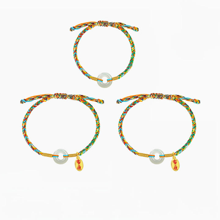 Buddha Stones Handgemachtes Peace Buckle Jade Prosperity 925 Sterling Silber Buntes Seilarmband - Erwachsenenstil*2+ Kinderstil*1 - image 9