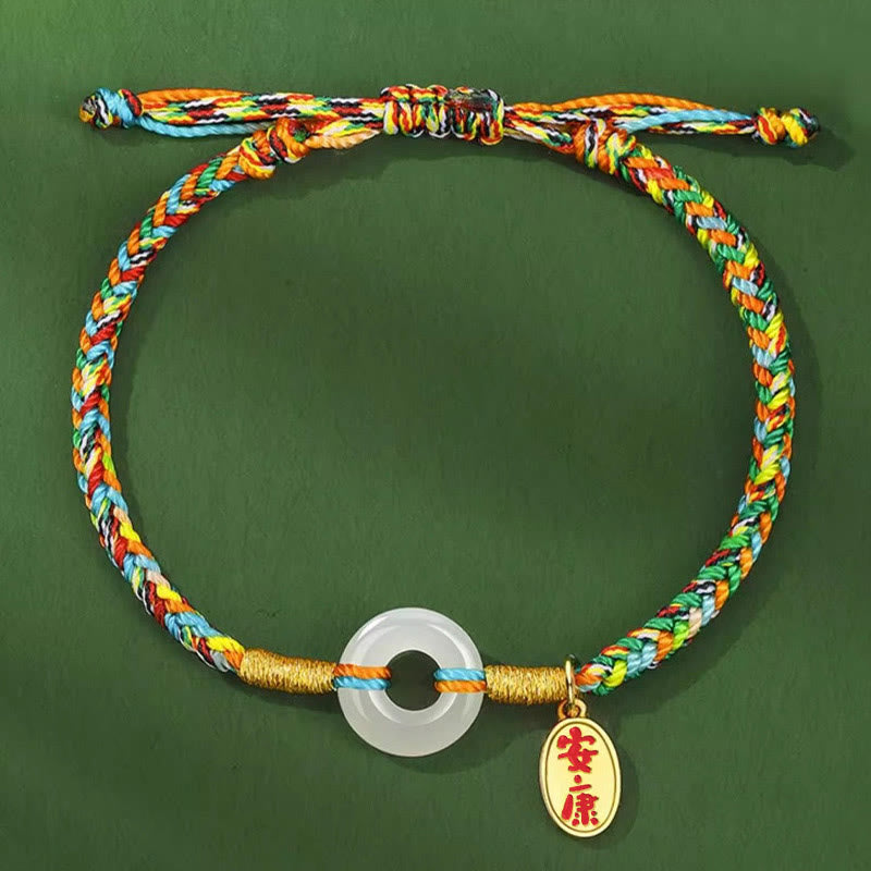 Buddha Stones Handgemachtes Peace Buckle Jade Prosperity 925 Sterling Silber Buntes Seilarmband - image 1
