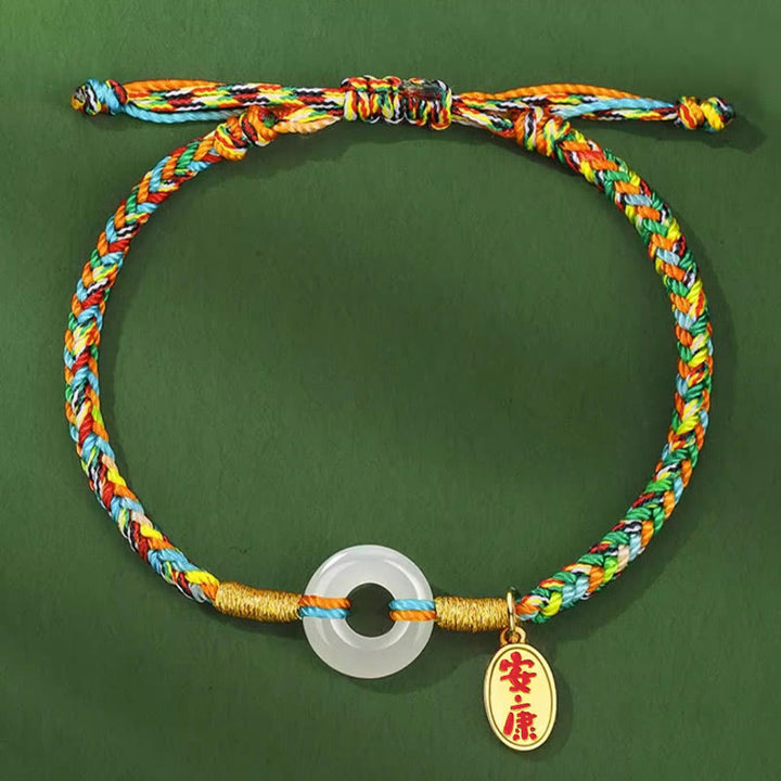 Buddha Stones Handgemachtes Peace Buckle Jade Prosperity 925 Sterling Silber Buntes Seilarmband - image 1