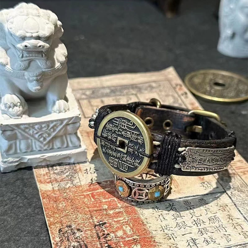 Buddha Stones Pixiu Mountain Ghosts Geld ausgeben Glück Leder Uhrenarmband  - image 1