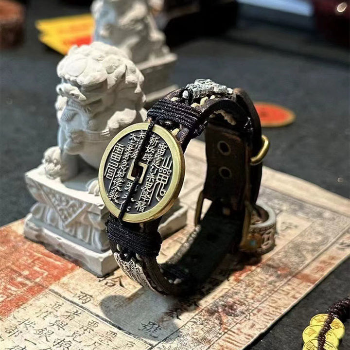 Buddha Stones Pixiu Mountain Ghosts Geld ausgeben Glück Leder Uhrenarmband  - Berggeister geben Geld aus & PiXiu (Handgelenkumfang: 15–18 cm) - image 0