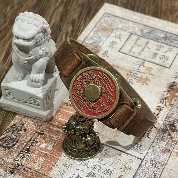 Buddha Stones Zinnober Berggeister Geld ausgeben Segen Leder Uhrenarmband  - Berggeister geben Geld und Zinnober aus (Handgelenkumfang: 15–18 cm) - image 0