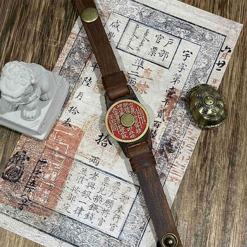 Buddha Stones Zinnober Berggeister Geld ausgeben Segen Leder Uhrenarmband  - image 3
