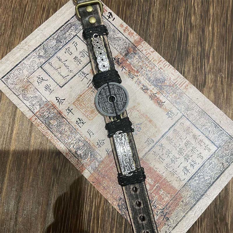Buddha Stones ​​Fünf-Kaiser-Münzen Berggeister Geld ausgeben Glück Lederarmband  - image 2