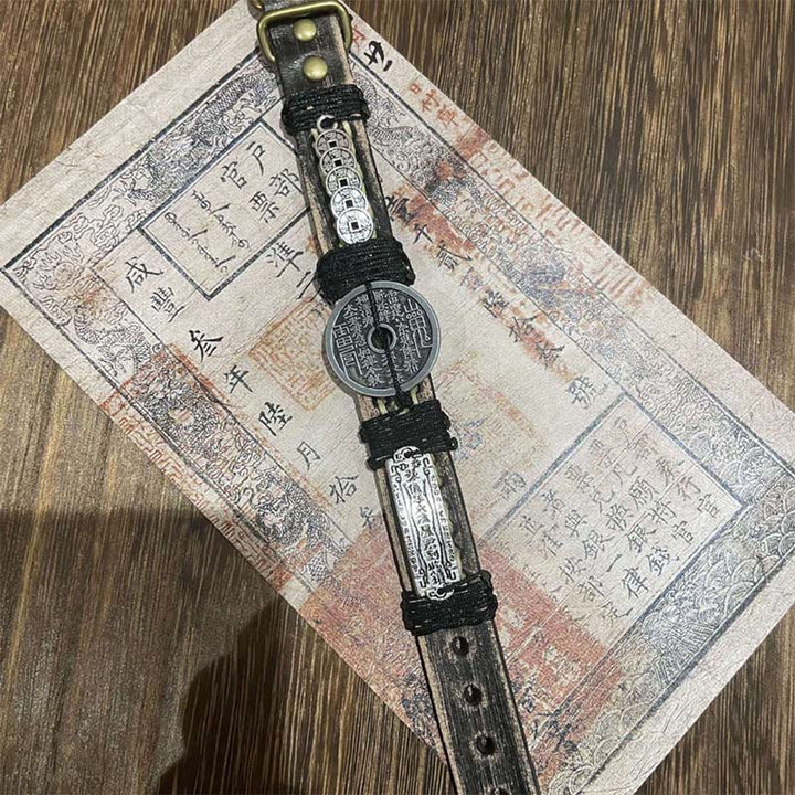 Buddha Stones ​​Fünf-Kaiser-Münzen Berggeister Geld ausgeben Glück Lederarmband  - image 2