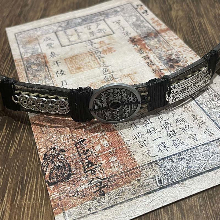 Buddha Stones ​​Fünf-Kaiser-Münzen Berggeister Geld ausgeben Glück Lederarmband  - image 3
