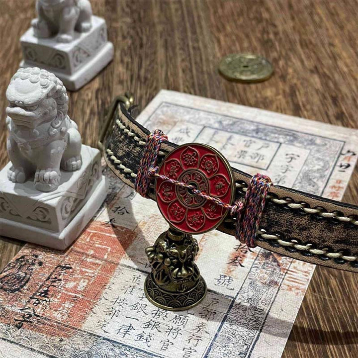 Buddha Stones ​​Zinnober Lotus Om Mani Padme Hum Segen Leder Uhrenarmband  - image 2