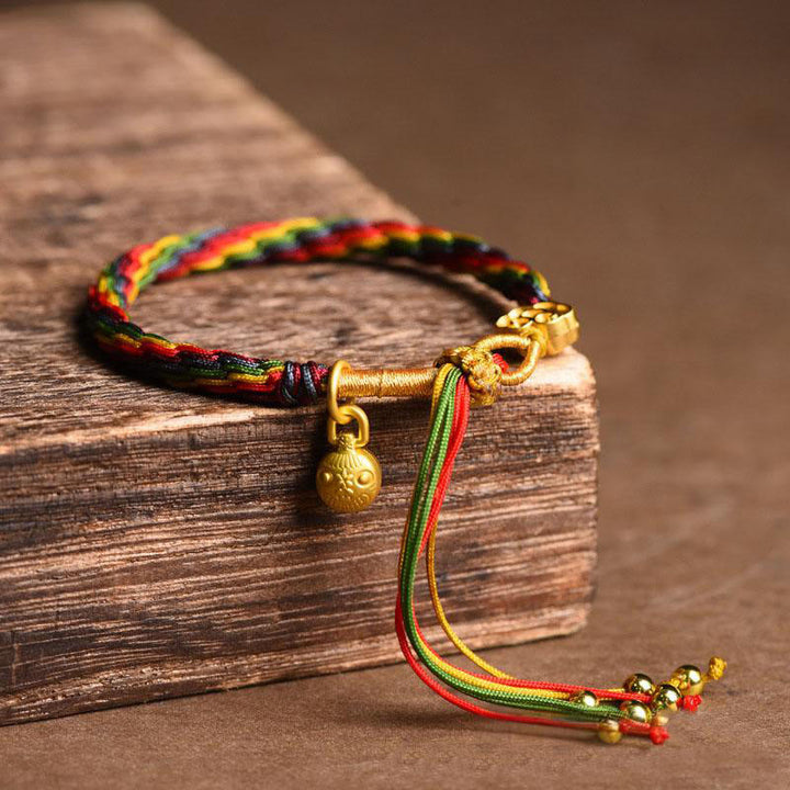 Buddha Stones Tibet Gold Swallowing Beast Family Luck Knot Braid Buntes String-Armband - Goldschluckendes Tierbaby (Handgelenkumfang: 15–23 cm) - image 6