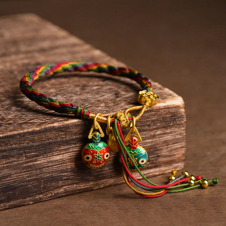 Buddha Stones Tibet Gold Swallowing Beast Family Luck Knot Braid Buntes String-Armband - image 2