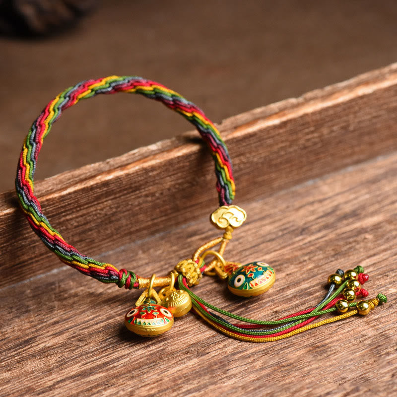 Buddha Stones Tibet Gold Swallowing Beast Family Luck Knot Braid Buntes String-Armband - Goldschluckende Bestienfamilie (Handgelenkumfang: 15–23 cm) - image 0