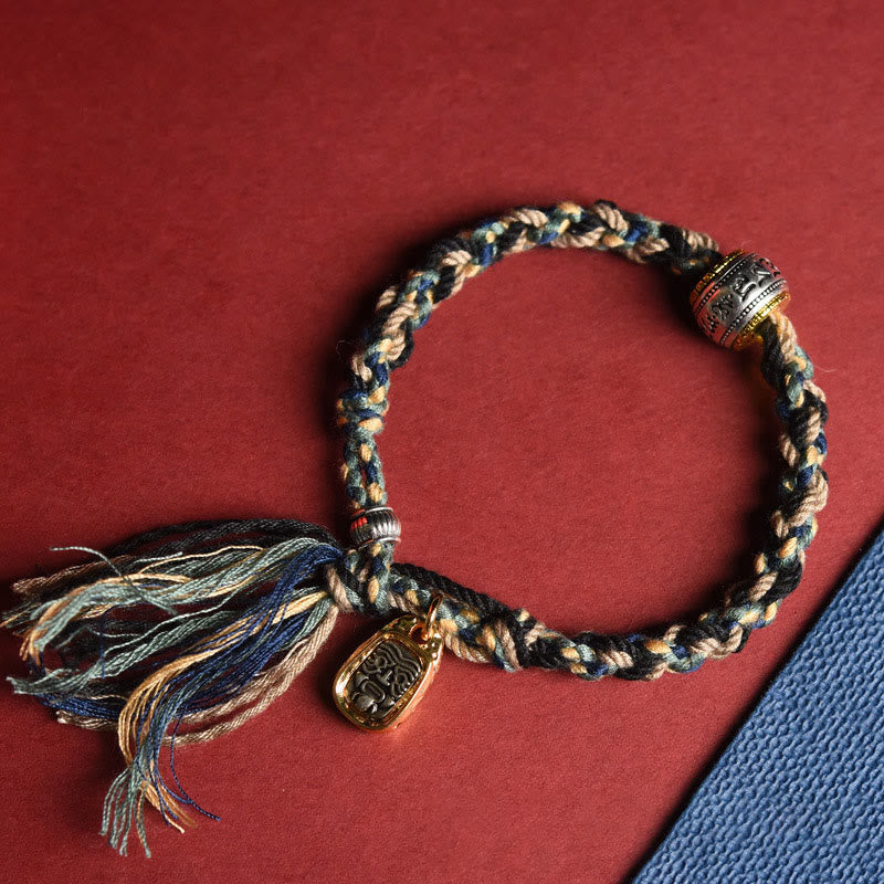 Buddha Stones ​​Tibet Om Mani Padme Hum Geschnitzte Zakiram Fokus Seil Armband - Blaues Seil (Handgelenkumfang: 16–20 cm) - image 0
