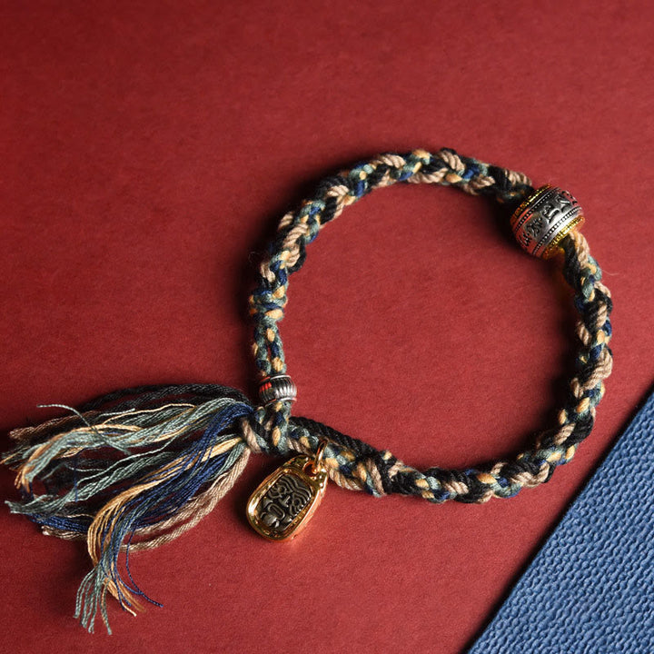 Buddha Stones ​​Tibet Om Mani Padme Hum Geschnitzte Zakiram Fokus Seil Armband - Blaues Seil (Handgelenkumfang: 16–20 cm) - image 0