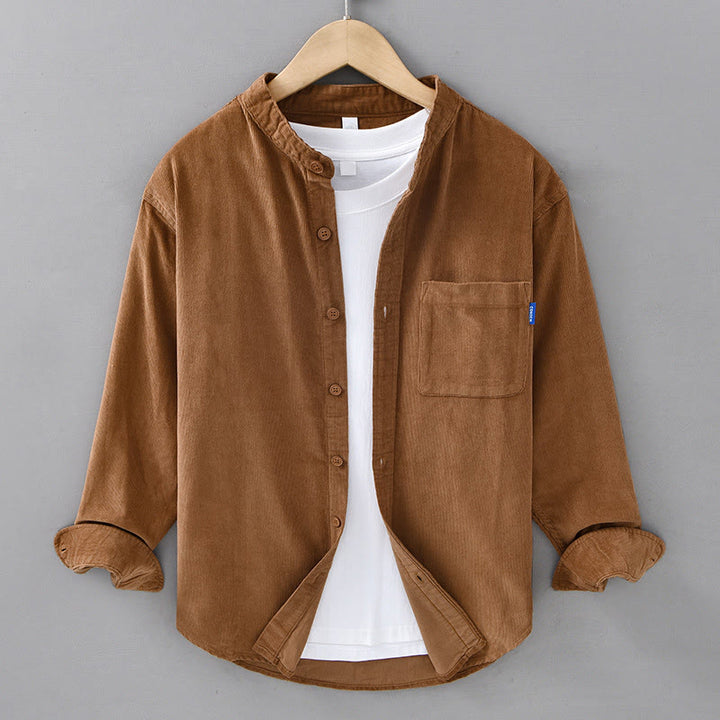 Buddha Stones Herrenjacke mit langen Ärmeln, einfarbig, Button-Down-Baumwollcord - Goldrute - US/ UK/AU42，EU52 (3XL) - image 11