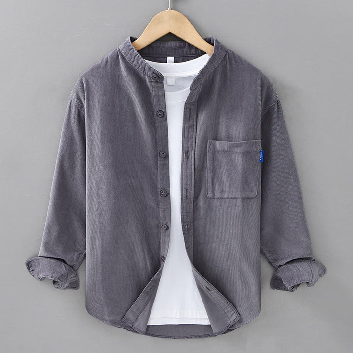 Buddha Stones Herrenjacke mit langen Ärmeln, einfarbig, Button-Down-Baumwollcord - Grau - US/ UK/AU42，EU52 (3XL) - image 0