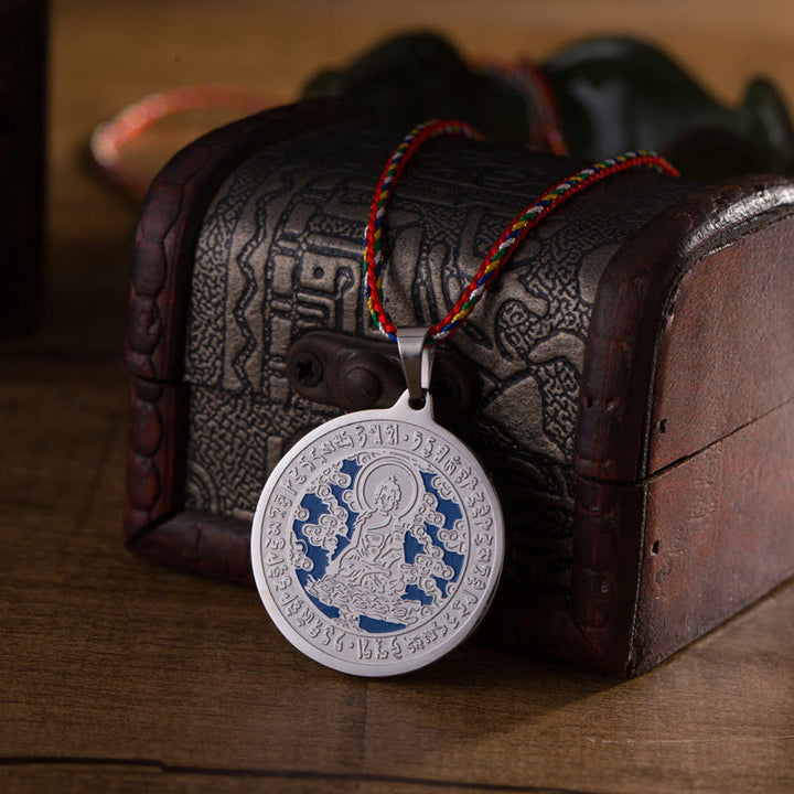 Buddha Stones, blau, Medizin-Buddha, Herz-Mantra, Titanstahl, Glaube, farbiges Seil, Halskettenanhänger - image 7