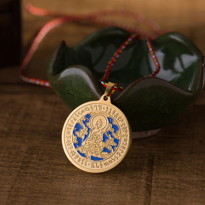Buddha Stones, blau, Medizin-Buddha, Herz-Mantra, Titanstahl, Glaube, farbiges Seil, Halskettenanhänger - Golden - image 0