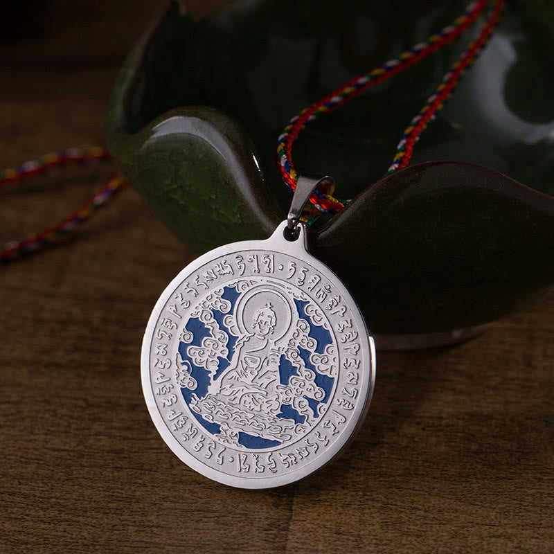 Buddha Stones, blau, Medizin-Buddha, Herz-Mantra, Titanstahl, Glaube, farbiges Seil, Halskettenanhänger - Silbrig - image 6