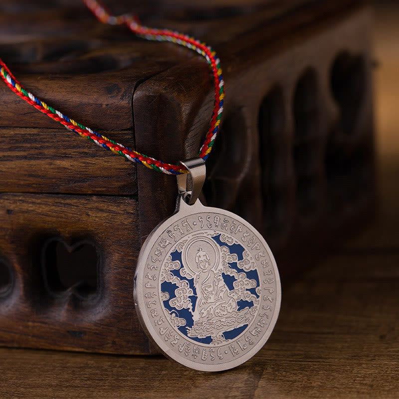 Buddha Stones, blau, Medizin-Buddha, Herz-Mantra, Titanstahl, Glaube, farbiges Seil, Halskettenanhänger - image 8